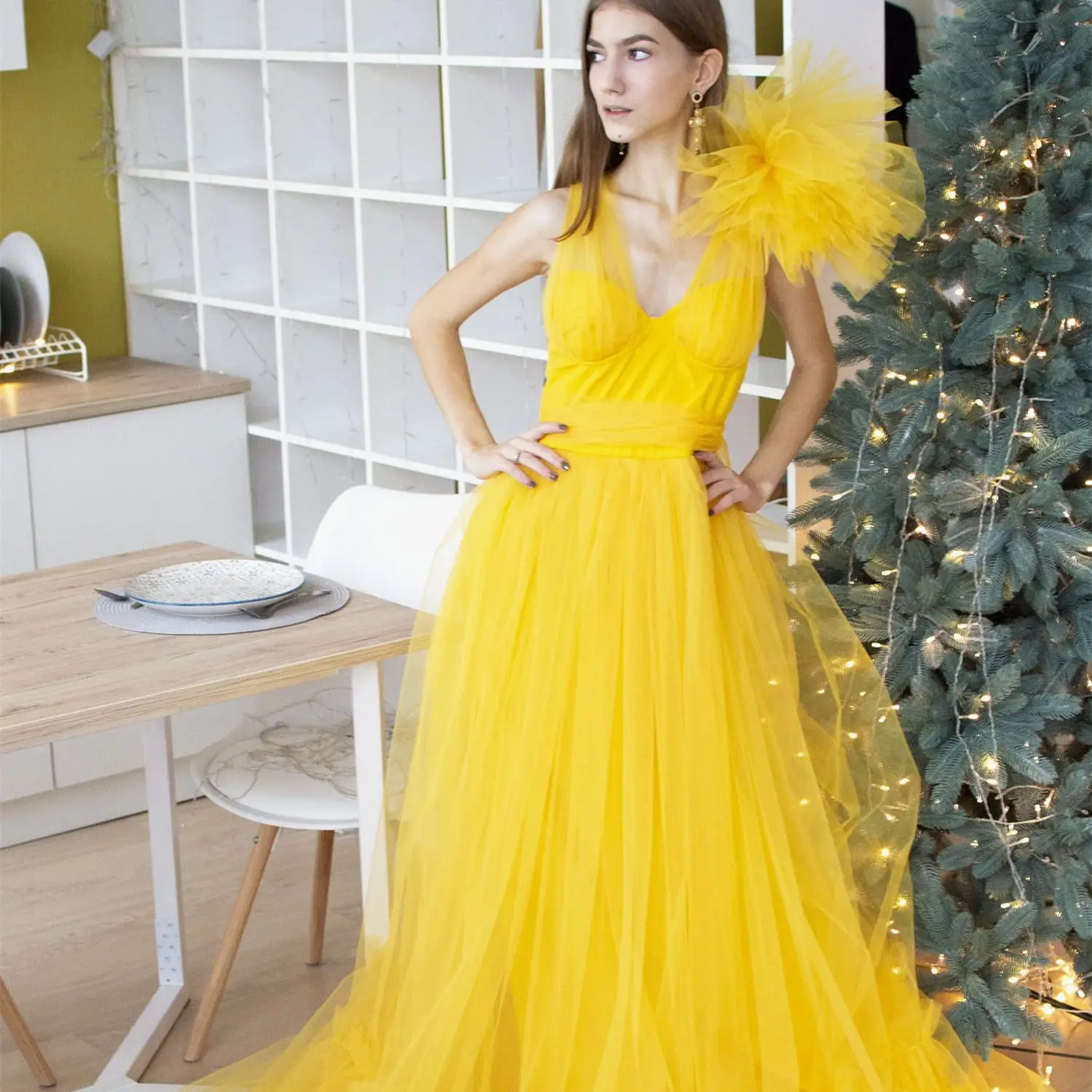 

Aileen A-line Sweetheart Yellow Elegant Party Dresses for Women 2024 Dubai Luxury Evening Dress Prom Gown Robe De Soiree Femmes