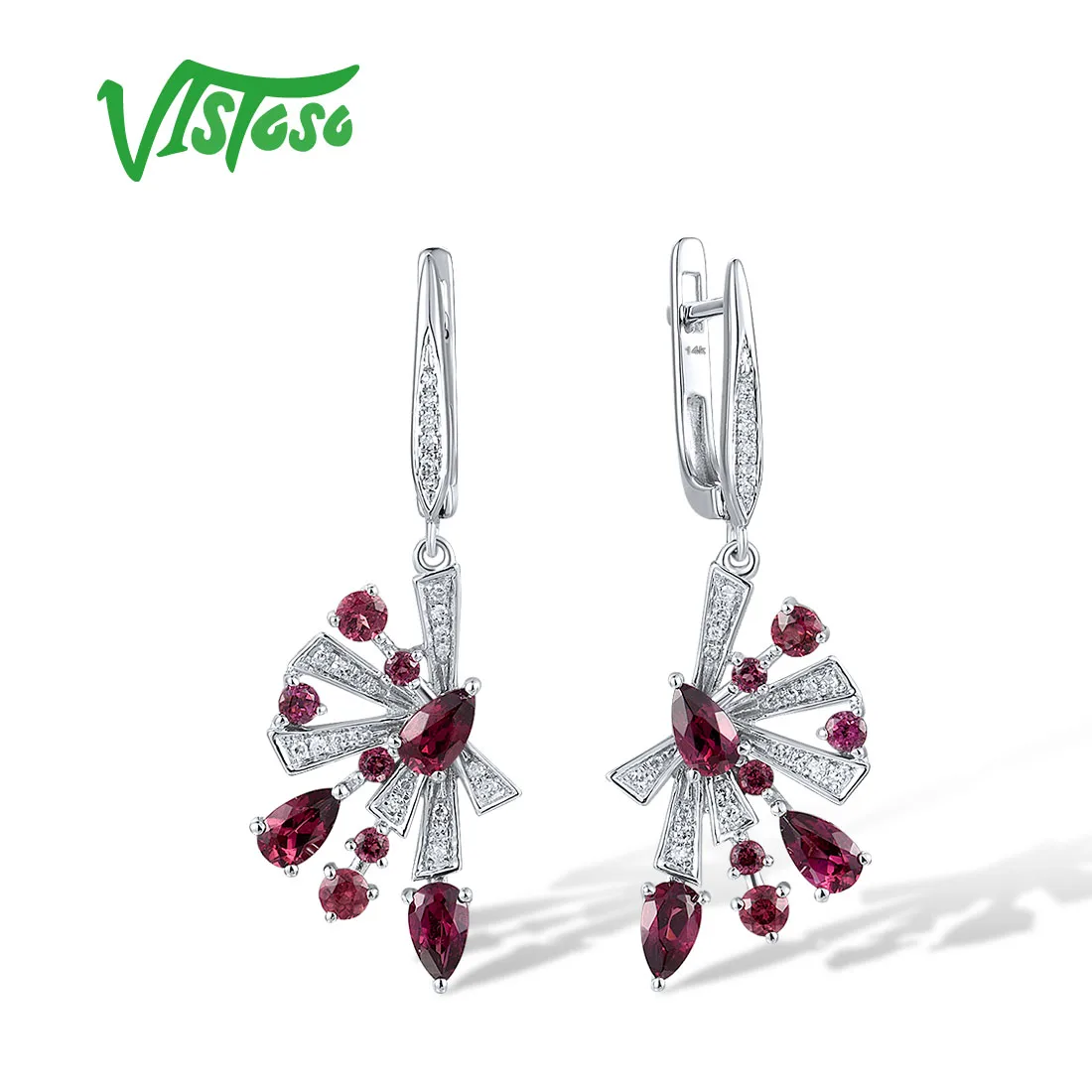 VISTOSO Real 14K 585 White Gold Earrings For Women Sparkling Diamond Rhodolite Garnet Hot Red Firework Long Trendy Fine Jewelry 
VISTOSO Real 14K 585 White Gold Earrings For Women Sparkling Diamond Rhodolite Garnet Hot Red Firework Long Trendy Fine Jewelry