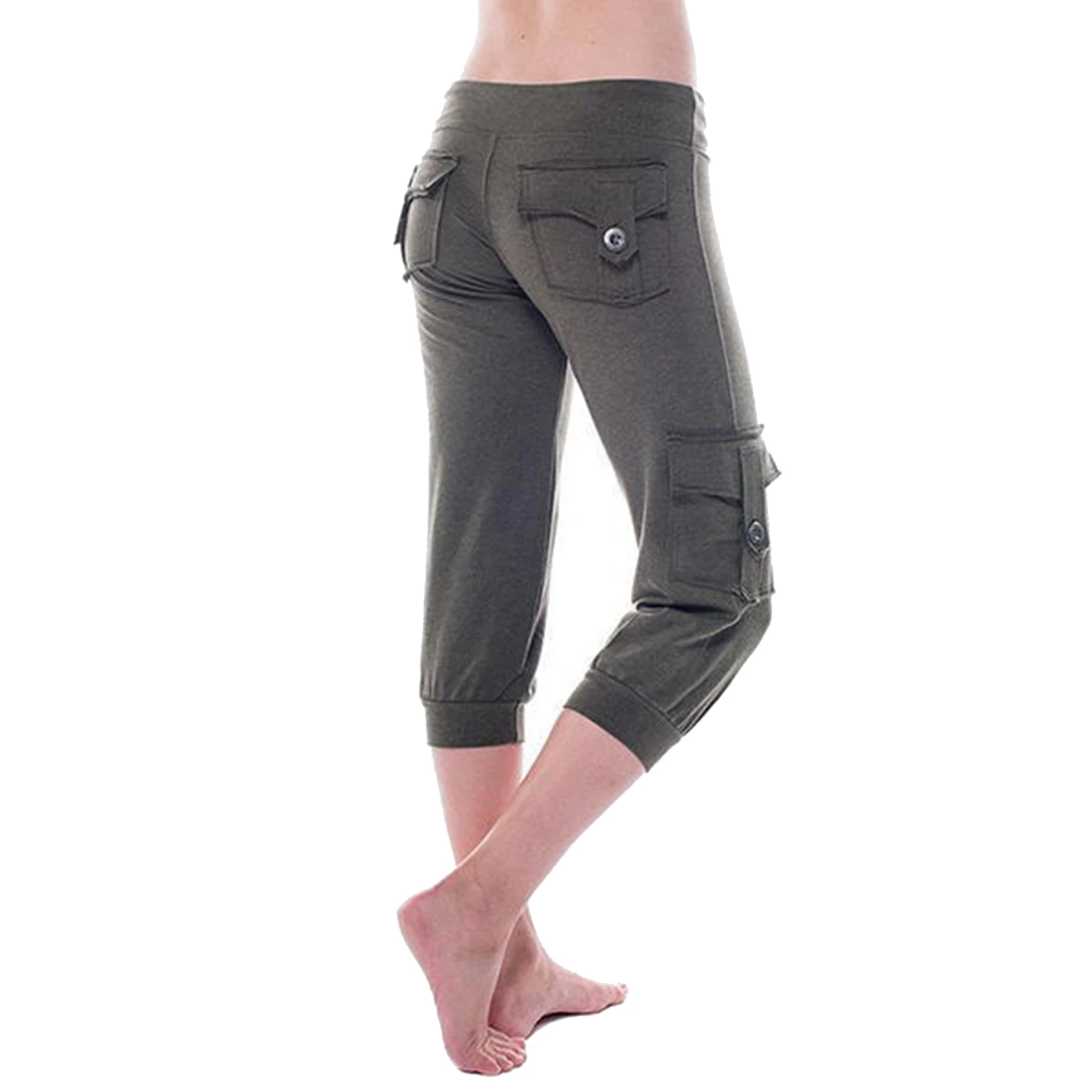 Female Casual Capris Clothing Women Stretch Pants Solid Color Mid-calf Length Flap Pockets Stretchy Waist Cropped Pants
Female Casual Capris Clothing Women Stretch Pants Solid Color Mid-calf Length Flap Pockets Stretchy Waist Cropped Pants
