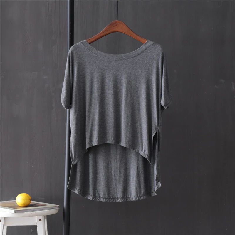 

High Waist Modal Solid Women T-shirts Summer New 2022 Slash Neck Loose Batwing Sleeved Casual All Match Female Pulls Tops