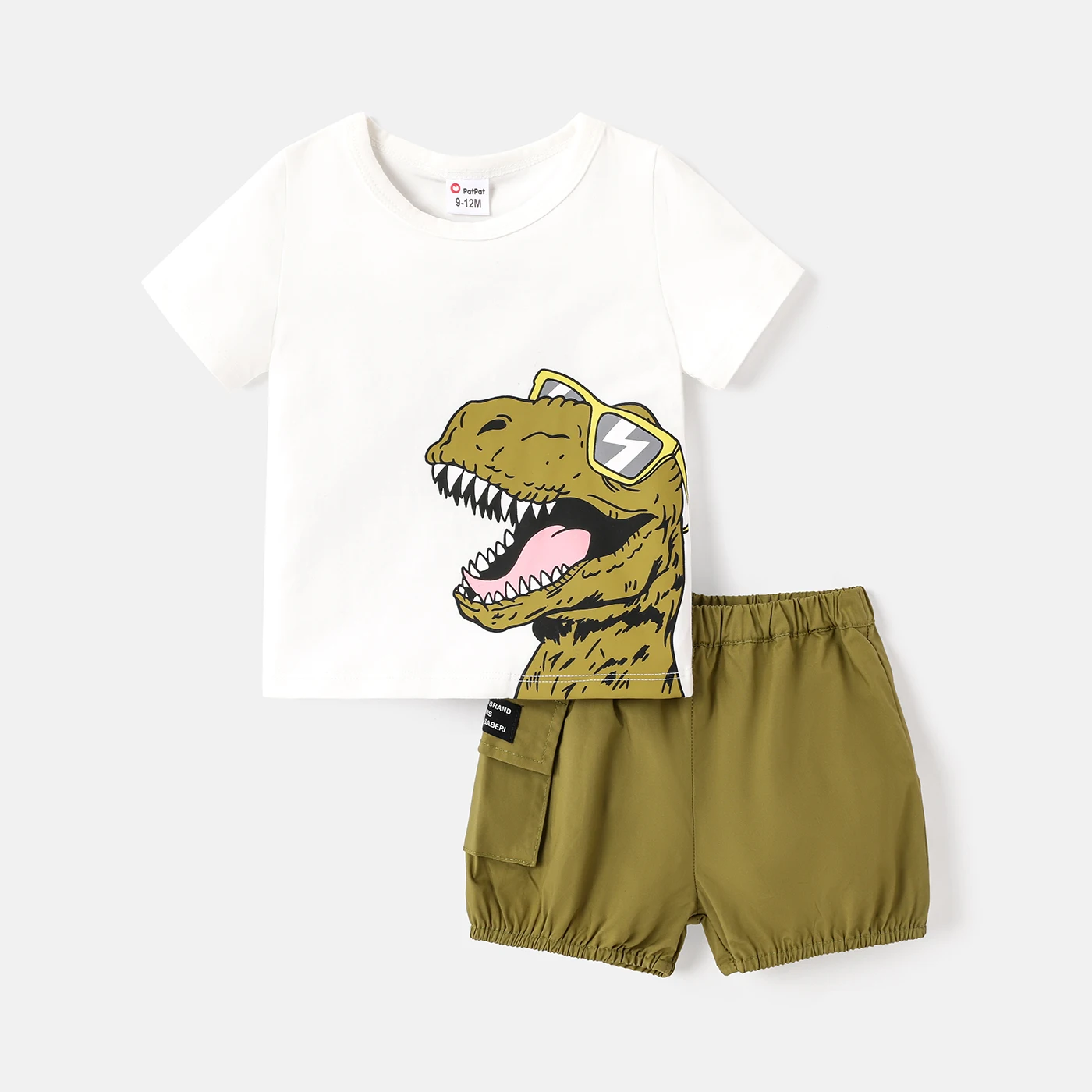 

PatPat 2pcs Baby Boy 100% Cotton Solid Shorts and Dinosaur Print Short-sleeve Tee Set