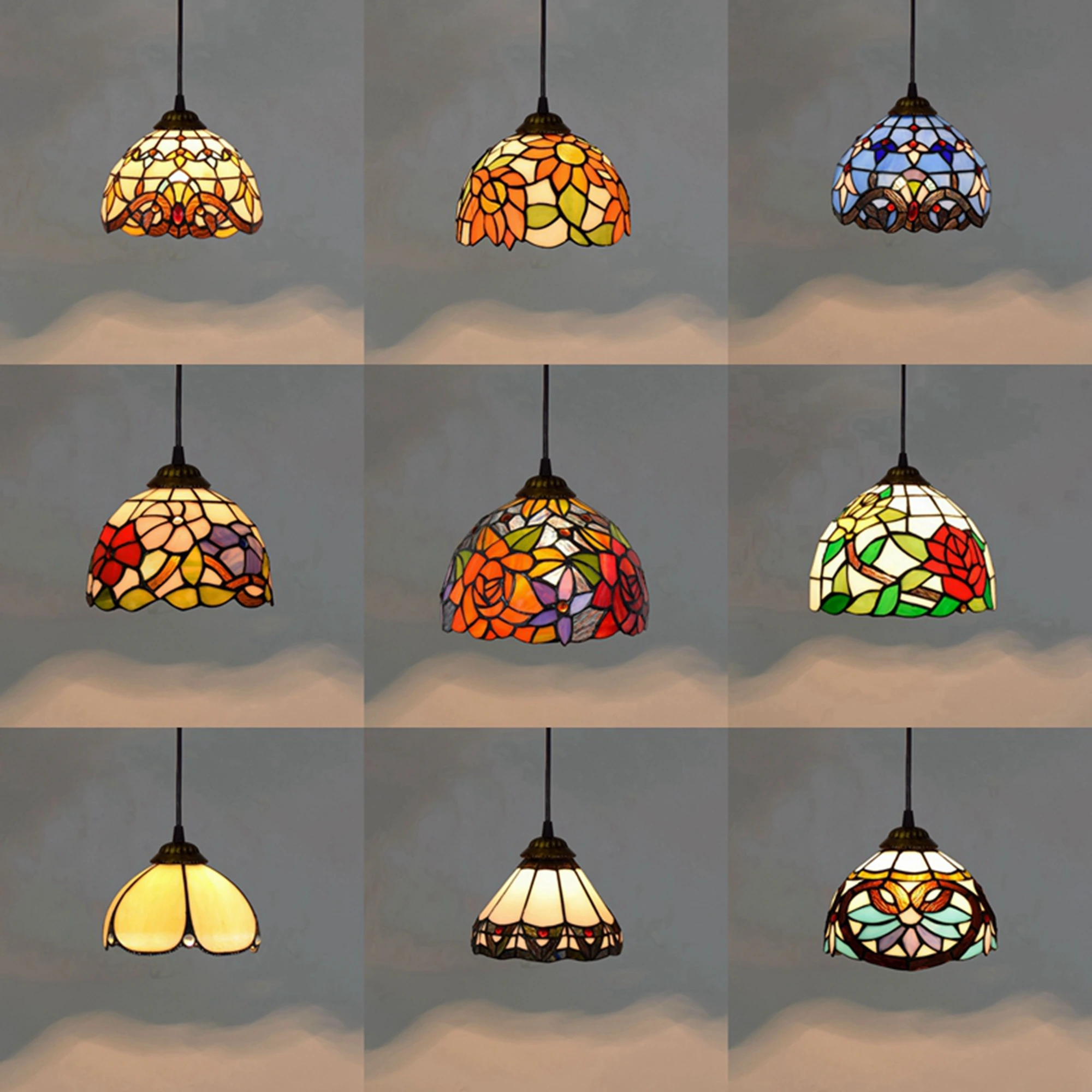 

8 inch Tiffany colored glass lamp, bedside pendant lamp, hotel restaurant bar, table lamp, balcony, hallway, and foyer lamp