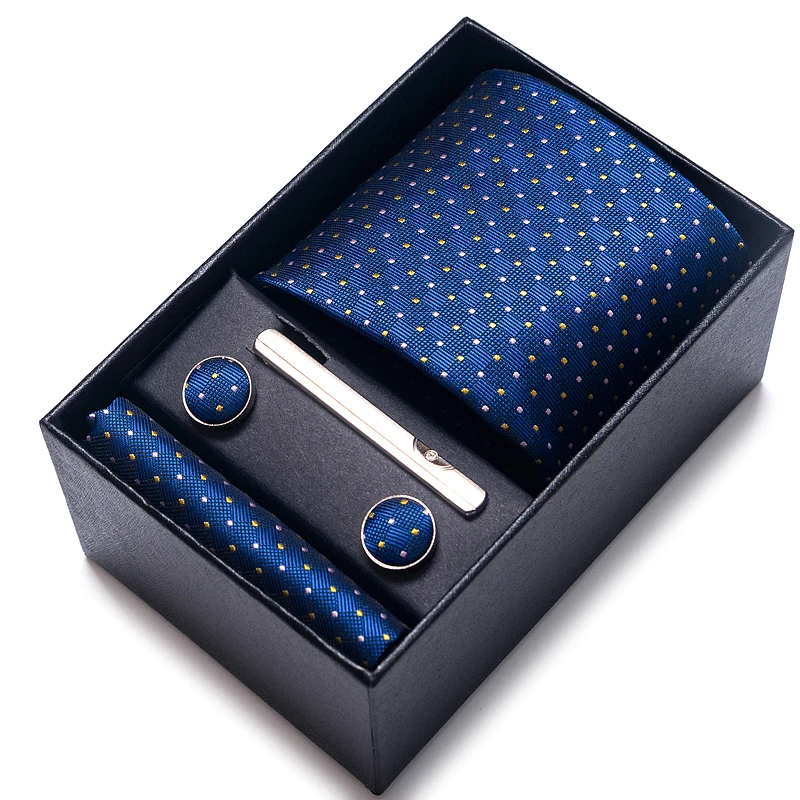 

Factory Sale 65 Colors Newest design Silk Tie Handkerchief Cufflink Set Necktie Box Blue Man Wedding Accessories Office