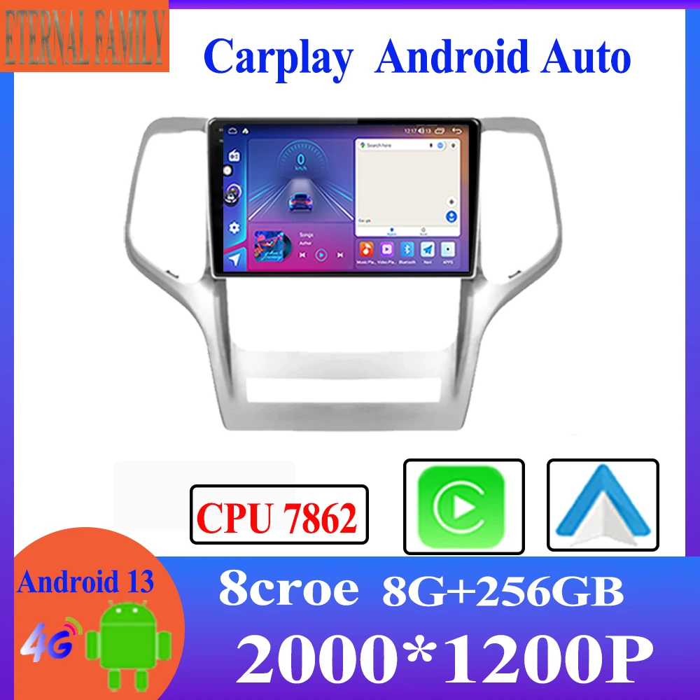 

Автомагнитола на Android 13 для Jeep Grand Cherok 2008-2012, Автомобильный мультимедийный проигрыватель с GPS-навигацией и камерой для Carplay, без DVD, типоразмер 2DIN