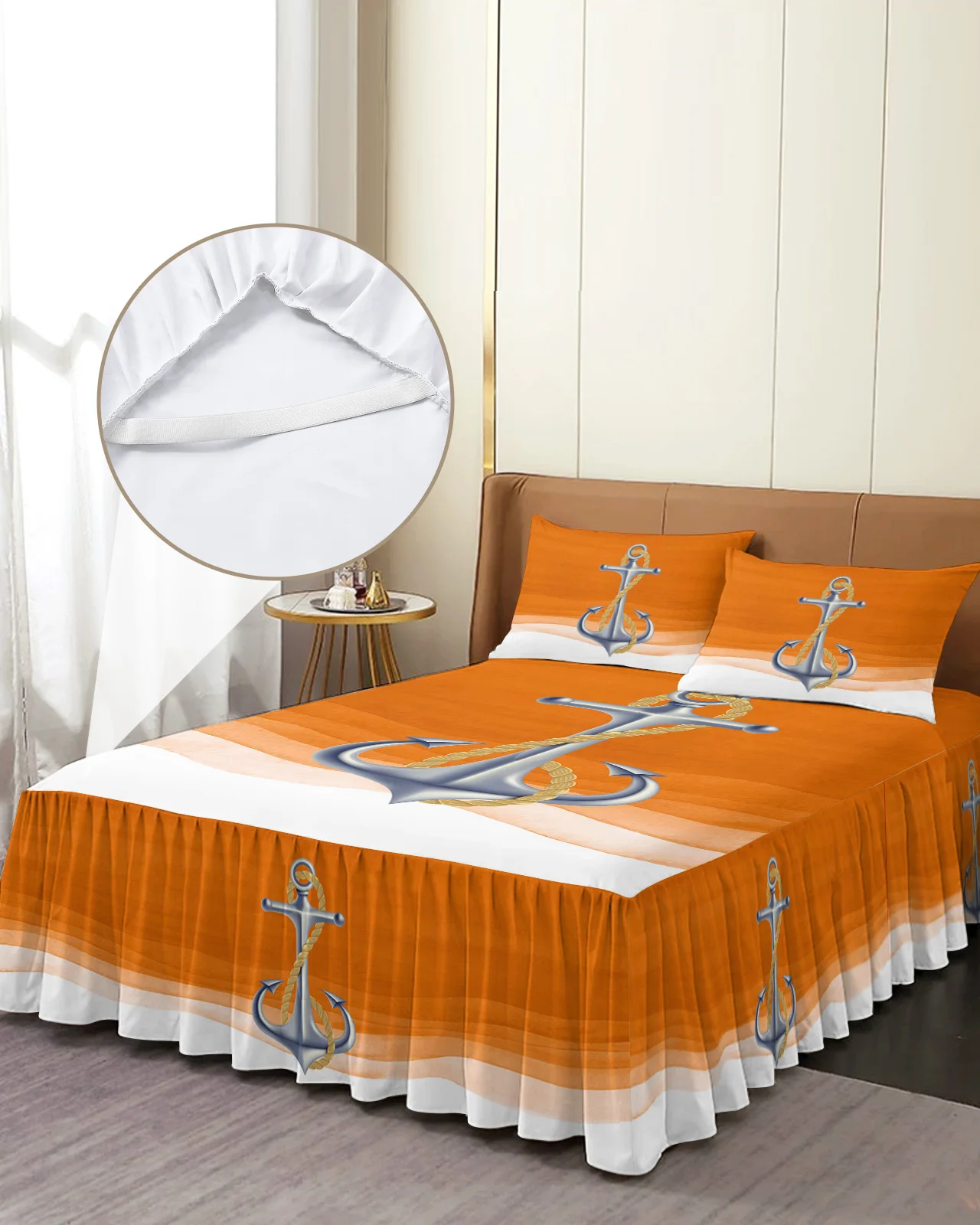 

Ocean Gradient Anchor Orange Bed Skirt Elastic Fitted Bedspread With Pillowcases Mattress Cover Bedding Set Bed Sheet