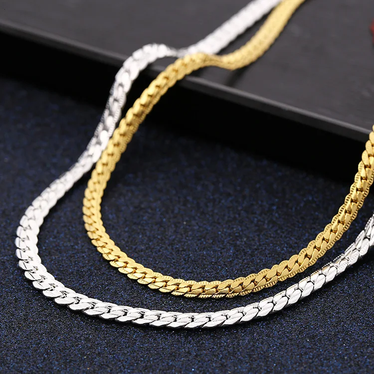 

Hot high quality 18K Gold classic 6MM Sideways Chain 925 Sterling Silver Necklace For Women Men Fashion Party Wedding Jewelry
