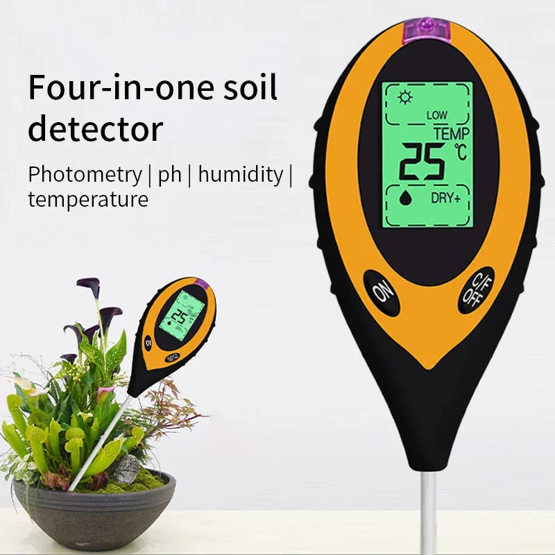 

4 in 1 Soil PH Meter Tester Soil Tester PH Moisture Meter Temperature Sunlight Intensity Measurement Analysis Soil Acidity Test