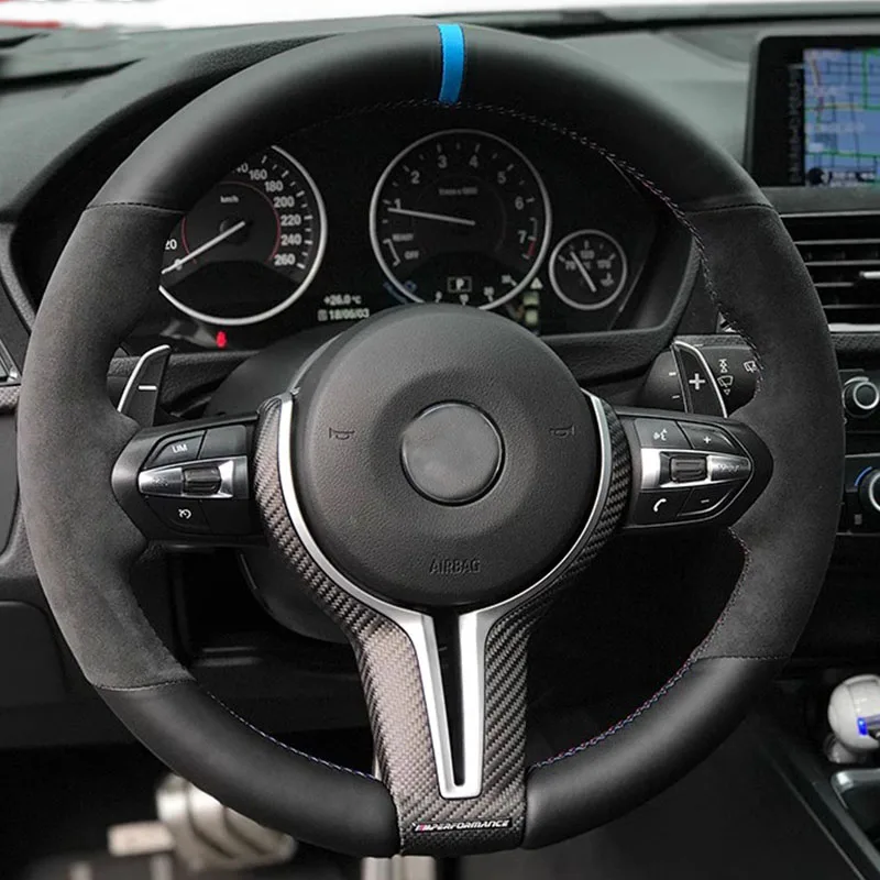 

for BMW M2 M3 F80 F82 M4 M5 F12 F13 M6 F85 F87 X5 X6 DIY Hand Stitched non-slip Genuine Leather suede Car Steering Wheel Cover