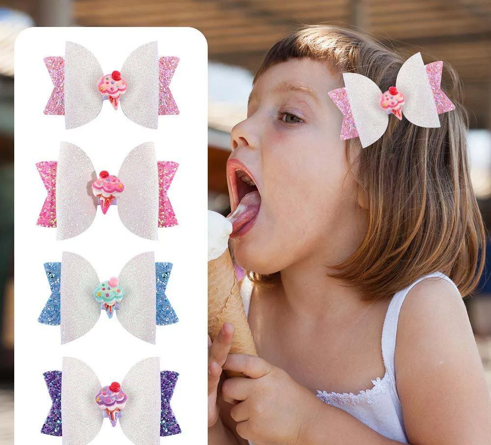 

Bulk 24pc/lot 3.2" Glitter Ice Cream Hair Clips Glitter Bowknot Barrettes Sweet Candy Bows Hairpins Baby Girls Headwear