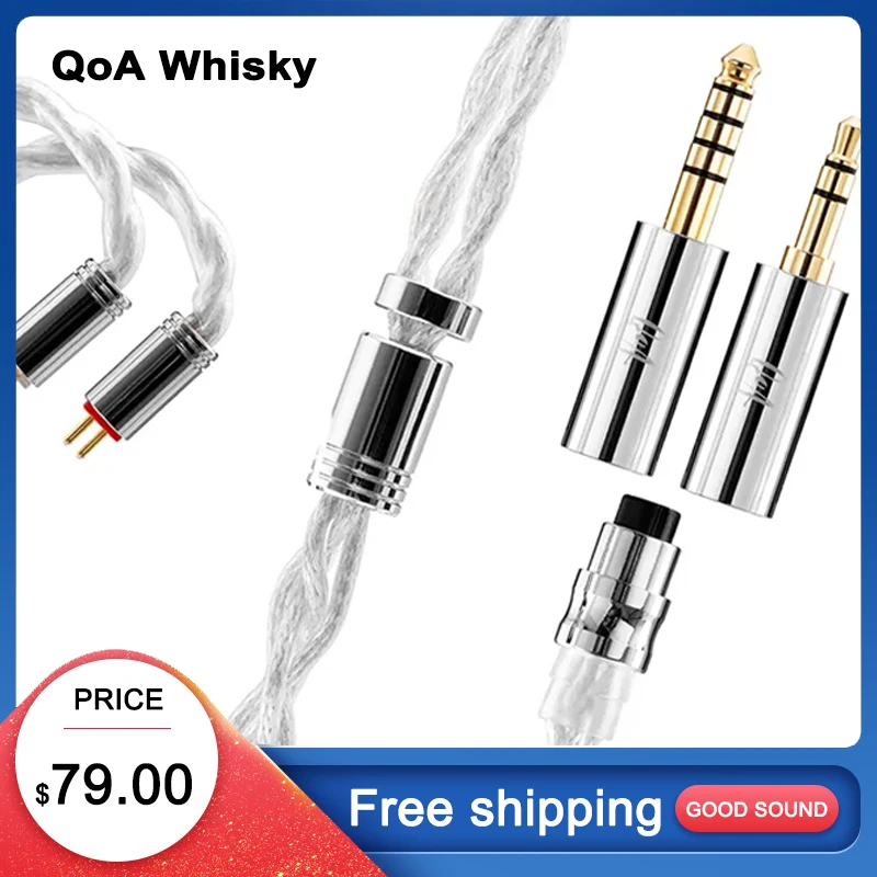 

QoA Whisky 5N OCC Alloy Copper Earphone Modular Upgrade Cable Silver Plated 0.78mm 2Pin/MMCX Connector 3.5mm 4.4mm Plug Headset