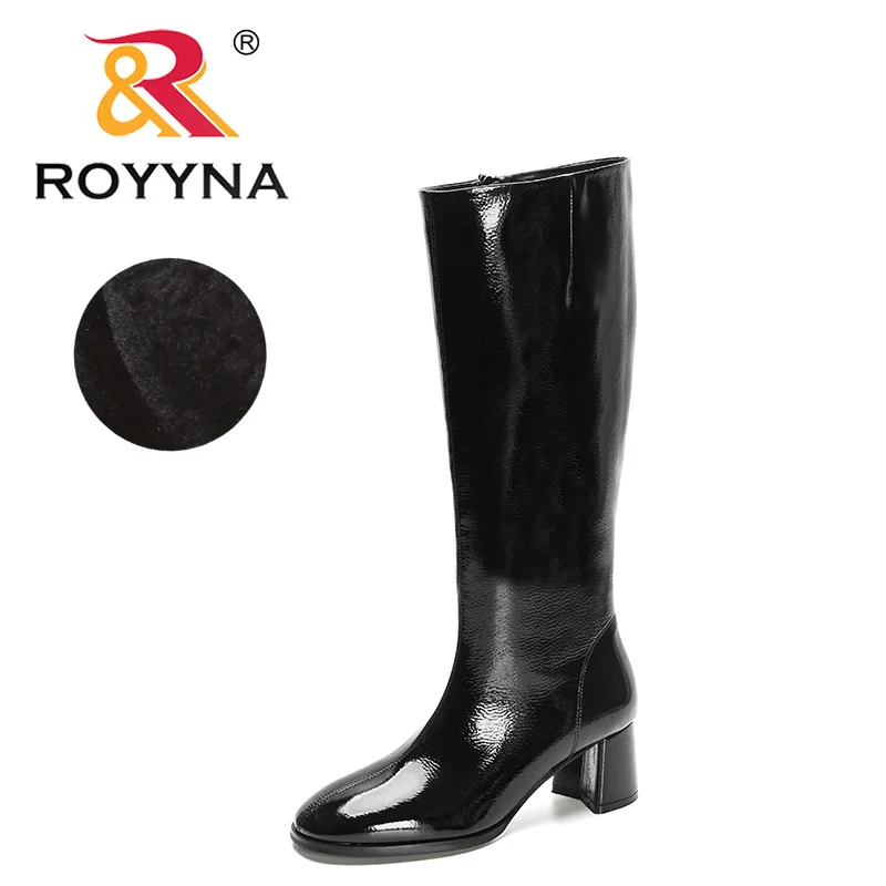 

ROYYNA 2023 New Designers Classical Fashion Women Long Boots Black Knee High Botas Ladies Rubber Sole Winter Short Plush Boots