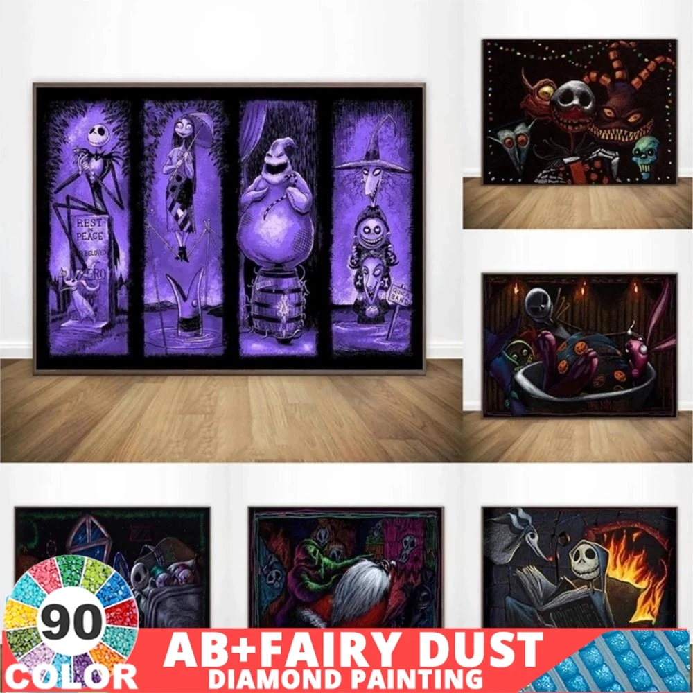 

90 Colour AB Fairy Dust DIY Diamond Painting Nightmare Before Christmas Decor Cross Stitch Kits Embroidery For Bedroom Artwork