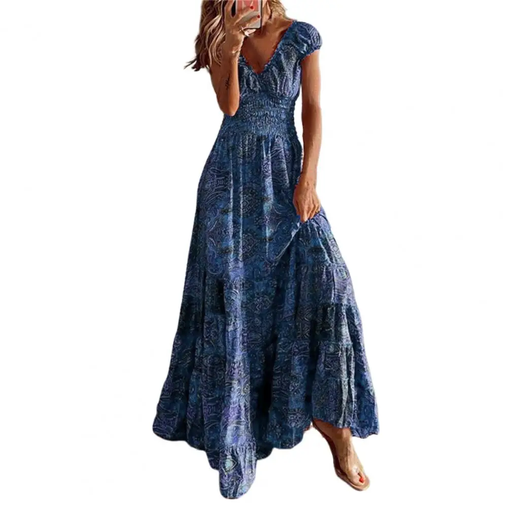 Women Floral Print Long Dress Summer Casual V-Neck Short Sleeve Loose Big Swing Dress Female Vintage Bohemian Beach Maxi Dresses 
Women Floral Print Long Dress Summer Casual V-Neck Short Sleeve Loose Big Swing Dress Female Vintage Bohemian Beach Maxi Dresses