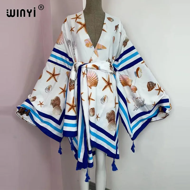 

WINYI 2021 kimono women summer Women Cardigan stitch robe Cocktail sexcy Boho Maxi African Holiday Batwing Sleeve Silk Robe