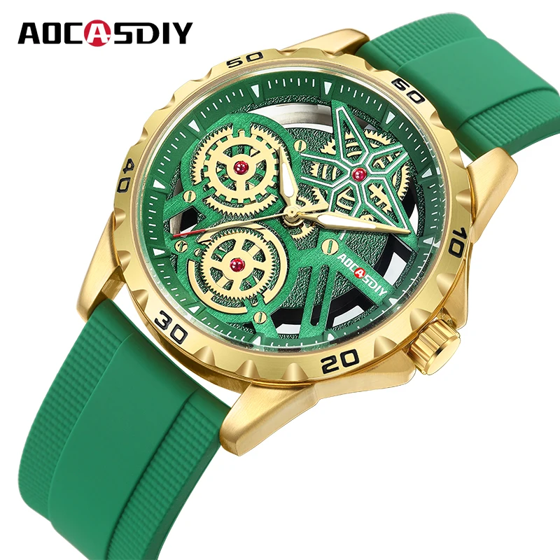 

AOSASDIY Top Brand Luxury Dial Fashion Men's Hollow Design Watch WaterProof Luminous Silica Gel Band Quartz Men's Watch Reloj