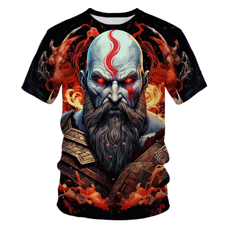 

New Summer Fashion 3D Game God Of War Print T Shirt Kratos Graphic T-shirts For Men Kid Cool Hip Hop Short Sleeves Harajuku Tops