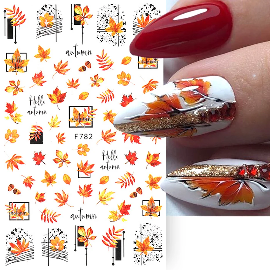 

3D Maple Leaf Nail Art Sticker Gold Autumn Line Adhesive Slider Design Polished Decal DIY Manicure Decoration Accessories Tips