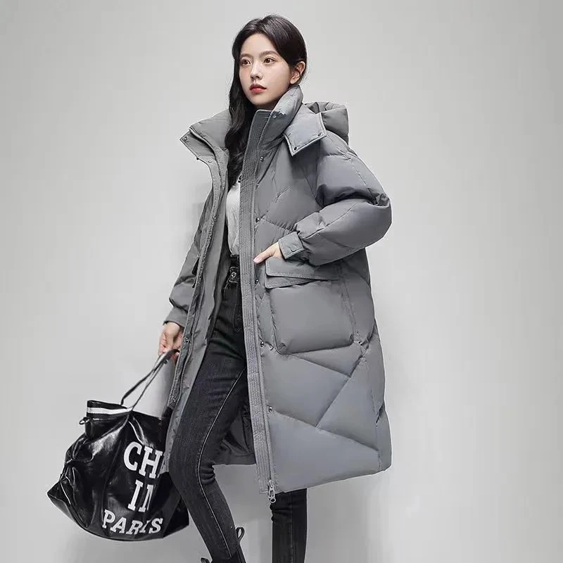

Women's Long Cold Down Cotton-Padded Jacket, Korean Loose Hooded Overcoat, Thick Warm Parker Coat, Y2k, New, Winter, 2023