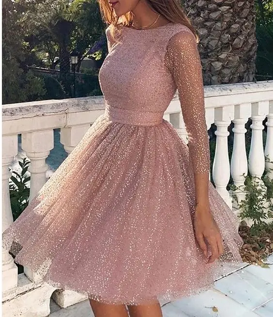 Pink Bling Prom Dresses Short Long Sleeves Sparkle A Line Sccop Neck Evening Gowns Graduation Homecoming Dress
Pink Bling Prom Dresses Short Long Sleeves Sparkle A Line Sccop Neck Evening Gowns Graduation Homecoming Dress