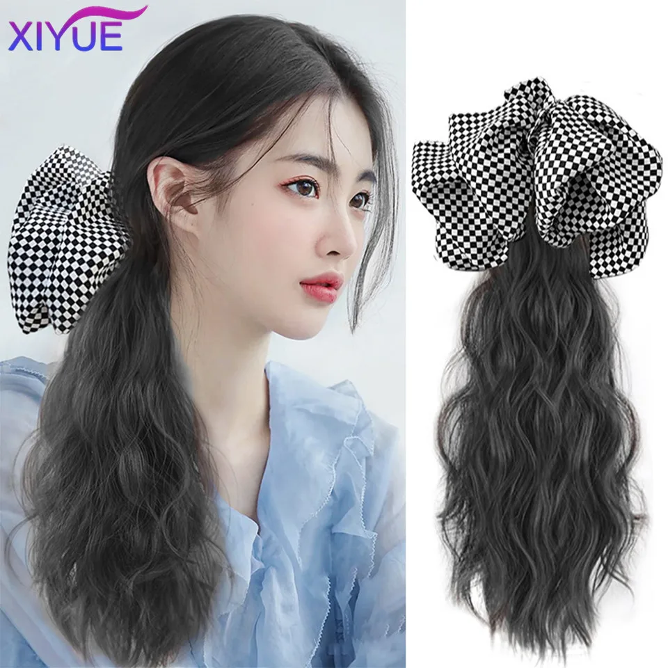 

XIYUE Synthetic ponytail wig women's long curly hair bow tie high ponytail grab with water ripple sweet ponytail braid