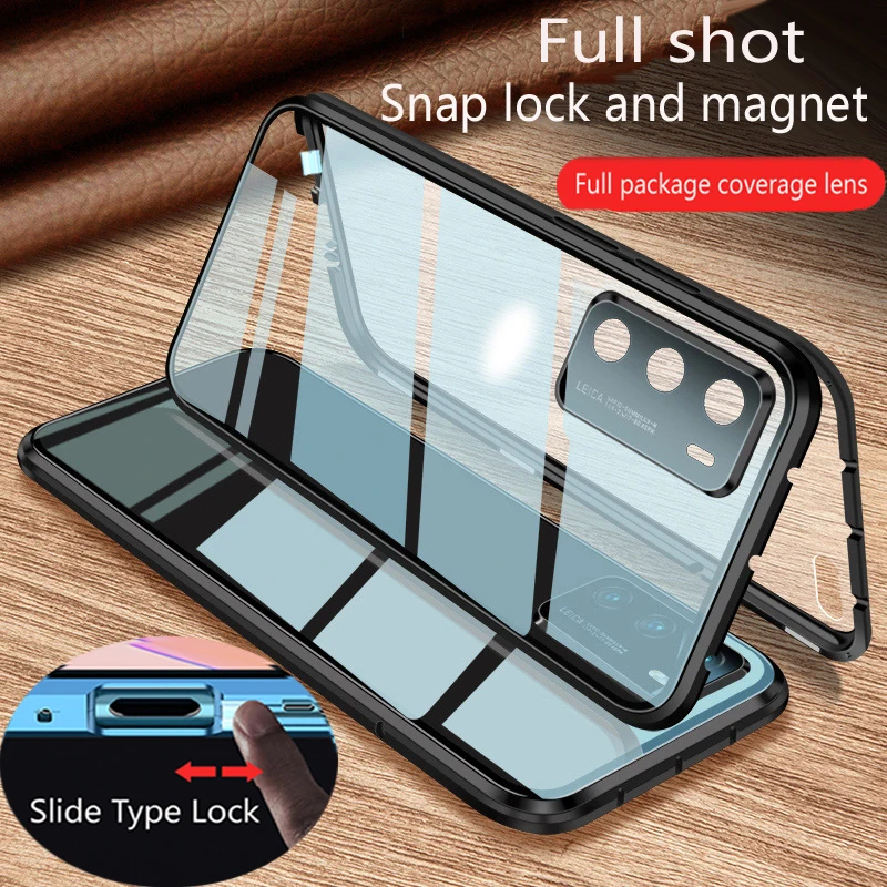 

Double Sided Glass Magnetic Adsorption Metal Snap Lock Case For Redmi Note 11S 11T 11 Pro+ 12 Pro+ 5G Camera Lens Protect Cover