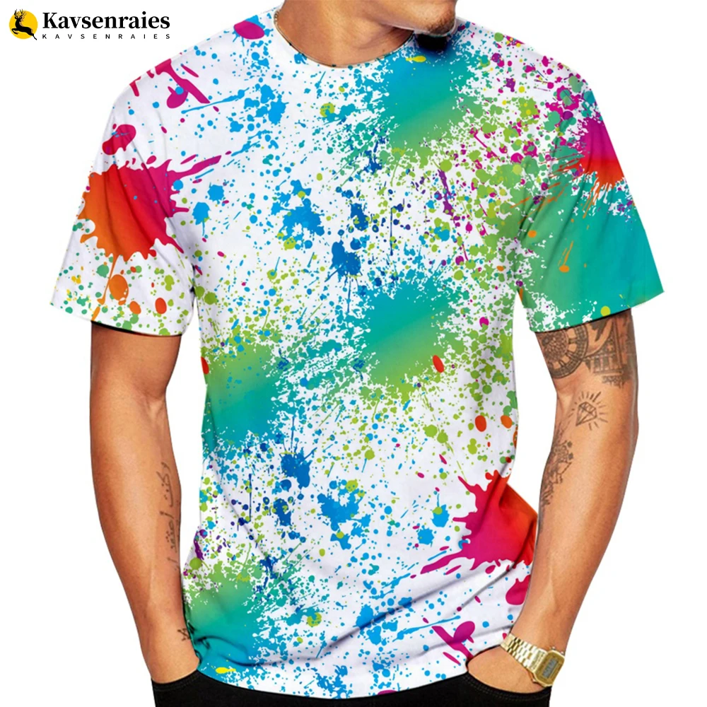 

New Paint Splatter Tie-dye 3D Printed T-shirt Men Women Summer Fashion Casual T Shirt Rainbow Paint Splatter Cool Tops Tees