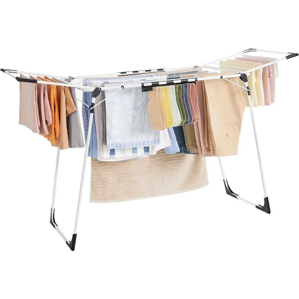 

Clothes Drying Rack, 22.2 x 68.1 x 38 Inches Laundry Drying Rack Foldable, Space-Saving, with Gullwings, Sock Clips