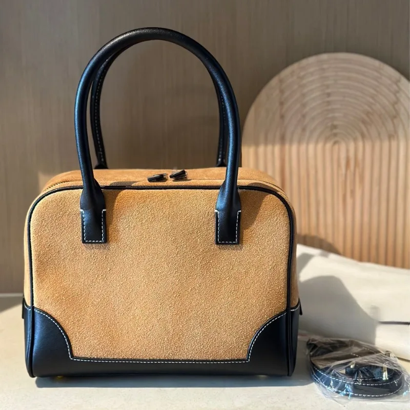 

Commuter Suede Spelling Cowhide Handbag Briefcase Niche Retro Fashion 2023 Leather Single Shoulder Crossbody Handbag Women's Bag