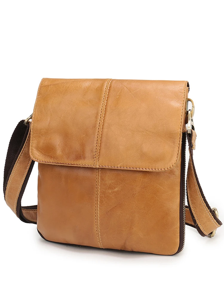 

2023 New Genuine Leather Men's Bag Retro Cowhide Men's Crossbody Bag Vertical Solid Color Flap Man's Small Casual Shoulder Bag