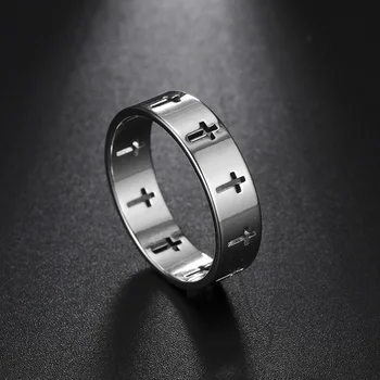 COOLTIME 고딕 십자가 커플 반지, 스테인레스 스틸 예수 십자가 손가락 반지, 남녀공용 2024 패션 펑크 쥬얼리, 결혼 선물