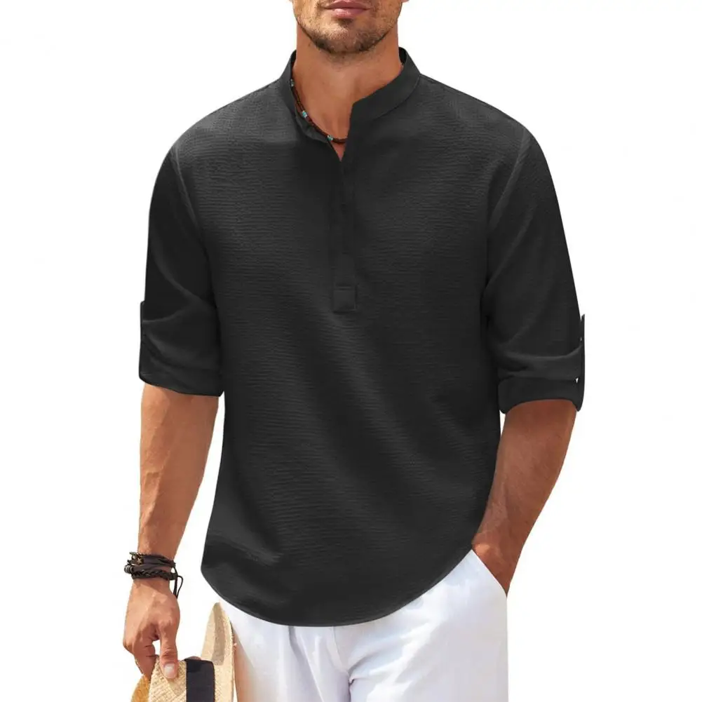 Men Shirt Stand Collar Long Sleeve Pullover Tops Buttons Half Placket Print Casual Beach Style Shirt Streetwear ropa hombre
Men Shirt Stand Collar Long Sleeve Pullover Tops Buttons Half Placket Print Casual Beach Style Shirt Streetwear ropa hombre