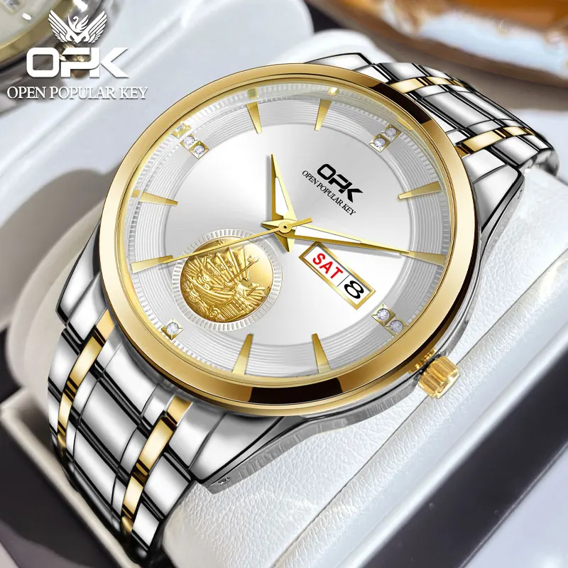 OPK Fashion Men's Quartz Watch Night Glow Waterproof Stainless Steel Watch Calendar High grade Diamond Sailboat Men's Watch
OPK Fashion Men's Quartz Watch Night Glow Waterproof Stainless Steel Watch Calendar High grade Diamond Sailboat Men's Watch