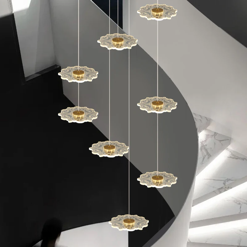 

Современная винтовая лестница, большая люстра, светодиодное освещение для гостиной и помещений, украшение для виллы в скандинавском стиле, длинная люстра, лампы для зала торгового центра