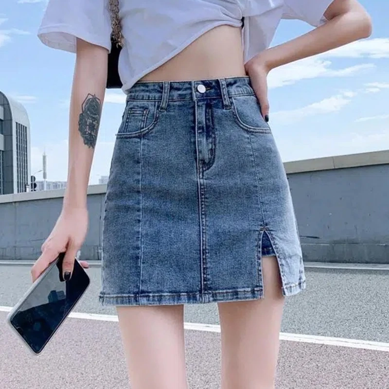 

Korean High Waisted Denim Short Skirt Women Summer Sexy Tight Bag Hip Skirts Woman A-line Pants Skirt With Slit Skirt 2024 New