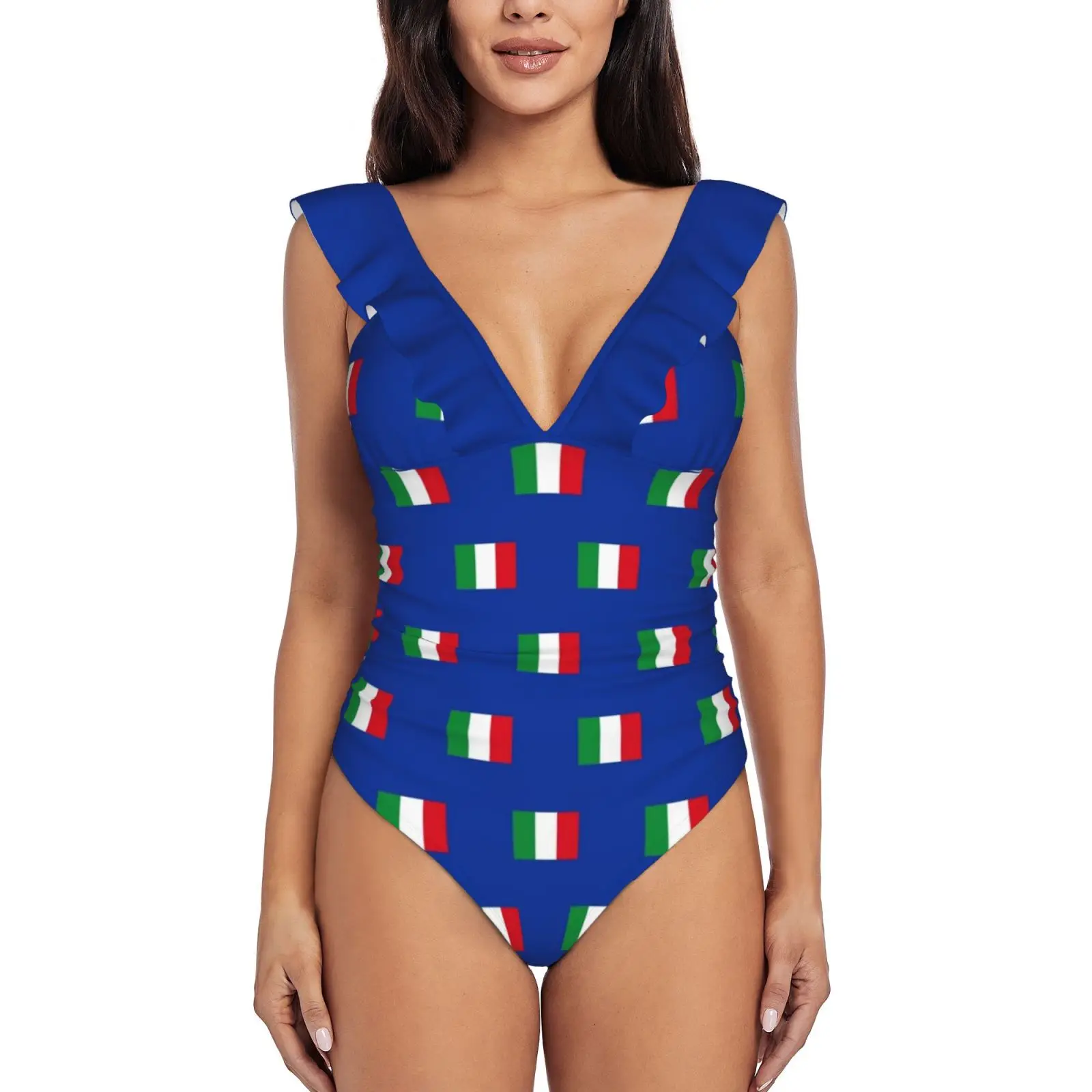 

Флаг Италии, флаг Италии, голубой фон, сексуальные купальники с рюшами и принтом, Женский цельный купальник, монокини