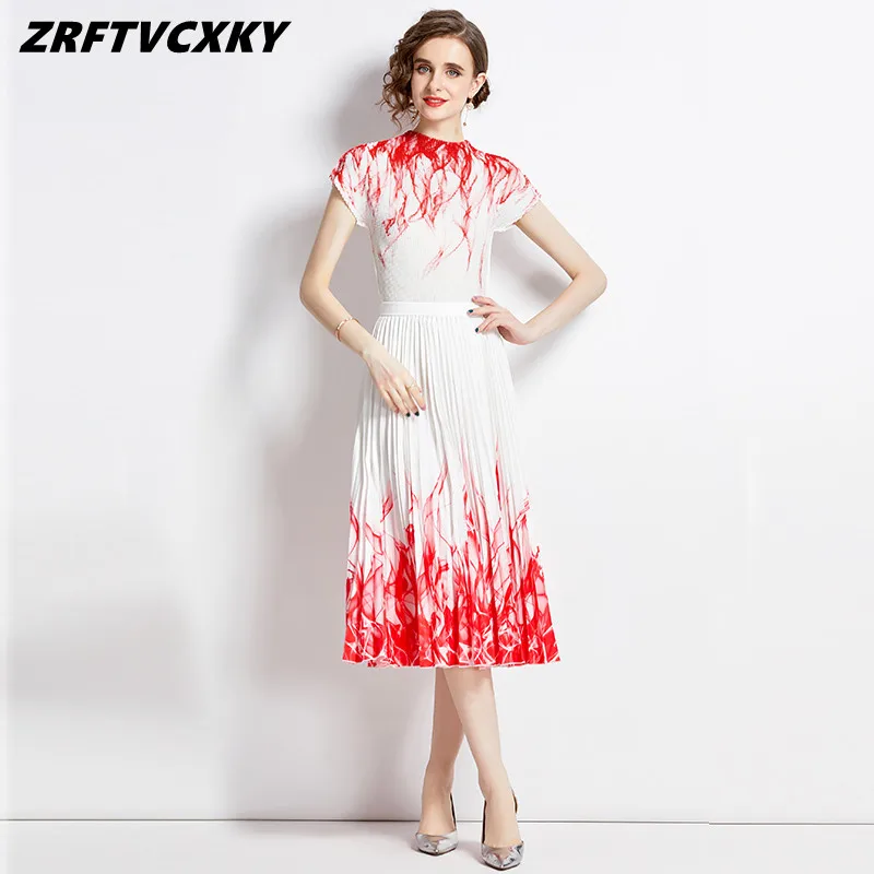 2023 Runway Pleated Flower Skirt Suit Women Stretch Pullover Tops + High Waist Floral Printed Skirt Lady Holiday Two Piece Set
2023 Runway Pleated Flower Skirt Suit Women Stretch Pullover Tops + High Waist Floral Printed Skirt Lady Holiday Two Piece Set