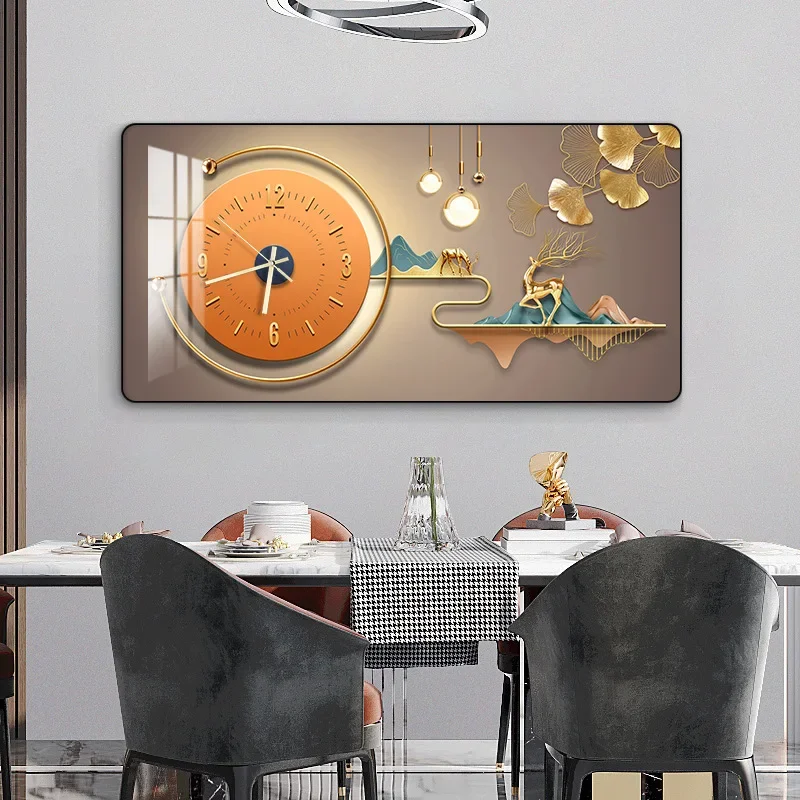 

Crystal Porcelain Decorative Home Rectangular Simple Restaurant Round Corner Clock Hanging Wall Painting