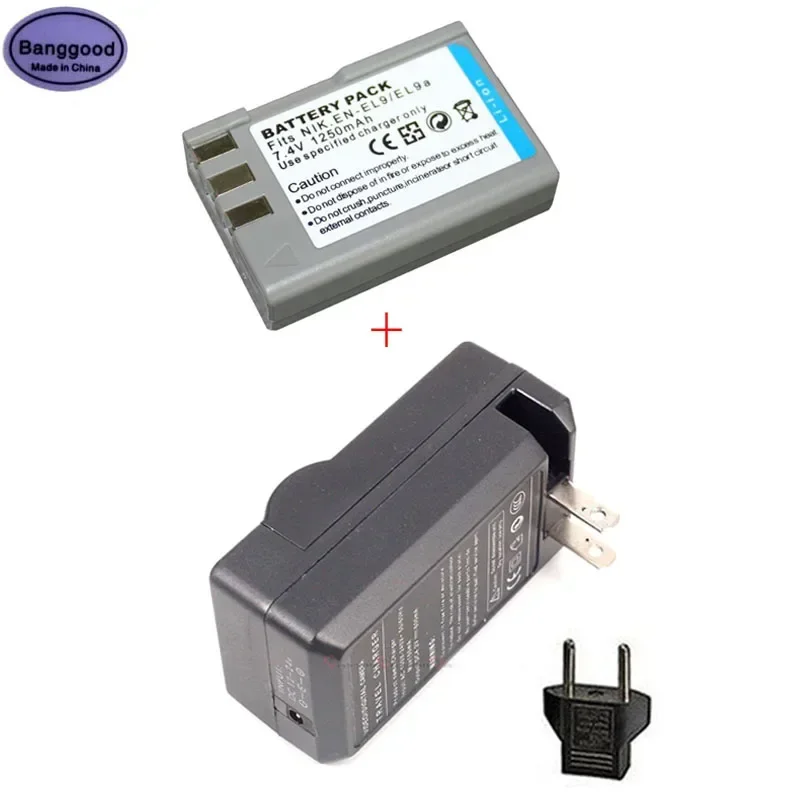 

7.4V 1250mAh EN-EL9 ENEL9 EN-EL9A ENEL9A Camera Battery + AC Charger for Nikon D40 D60 D40X D5000 D3000 D3X PM106