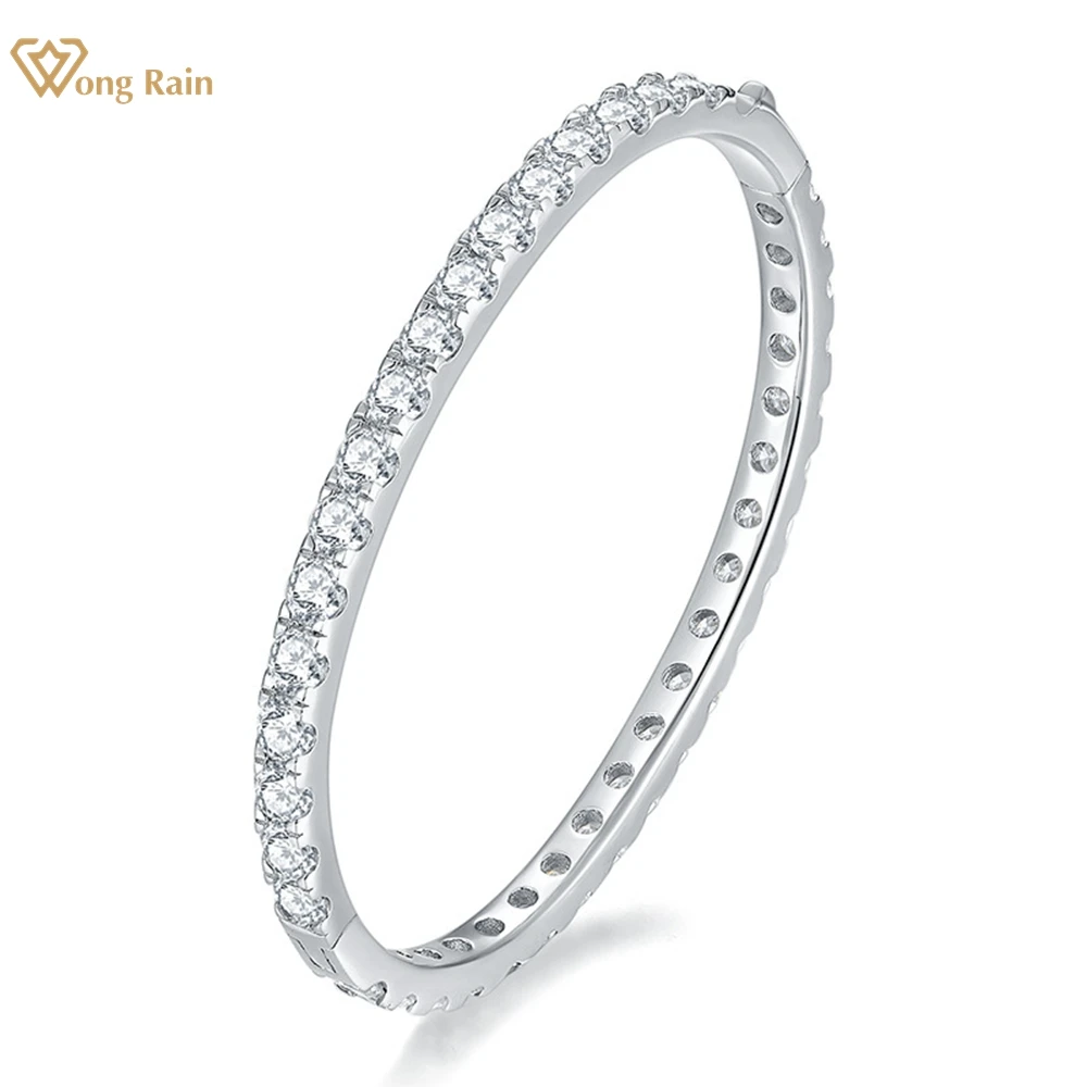 

Wong Rain 100% 925 Sterling Silver 3EX VVS1 4MM D Color Pass Test Diamonds Real Moissanite Bangle Fine Jewelry Anniversary Gift