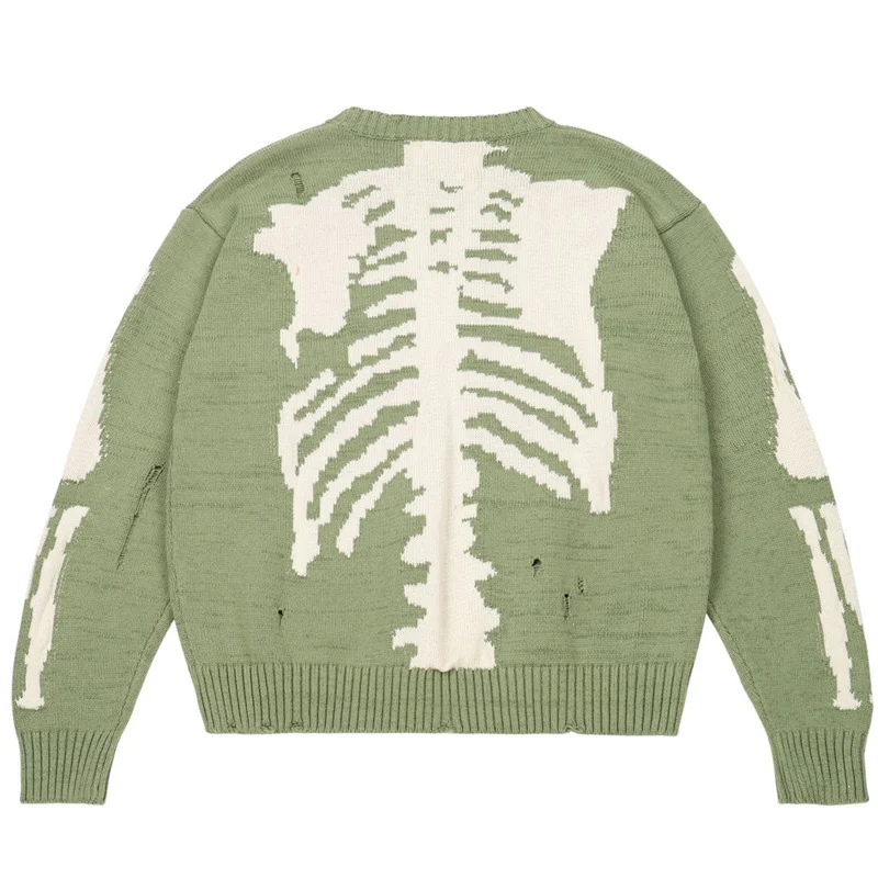 Men Sweater Green Loose Skeleton Bone Printing Woman High Quality High Street Damage Hole Vintage 1:1 Knitted Sweater
Men Sweater Green Loose Skeleton Bone Printing Woman High Quality High Street Damage Hole Vintage 1:1 Knitted Sweater