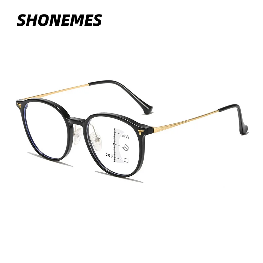 

SHONEMES Multifocal Round Reading Glasses Anti Blue Light Progressive Presbyopia Eyeglasses Diopter +1 1.5 2 3.5 4 for Unisex