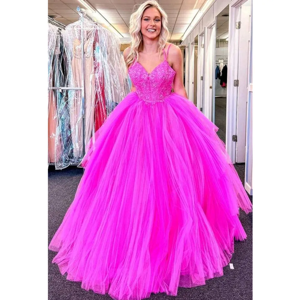 

Plus Size Hot Pink Prom Dresses Beaded Crystals Evening Formal Party Second Reception Birthday Arabic Aso Ebi Engagement Gowns