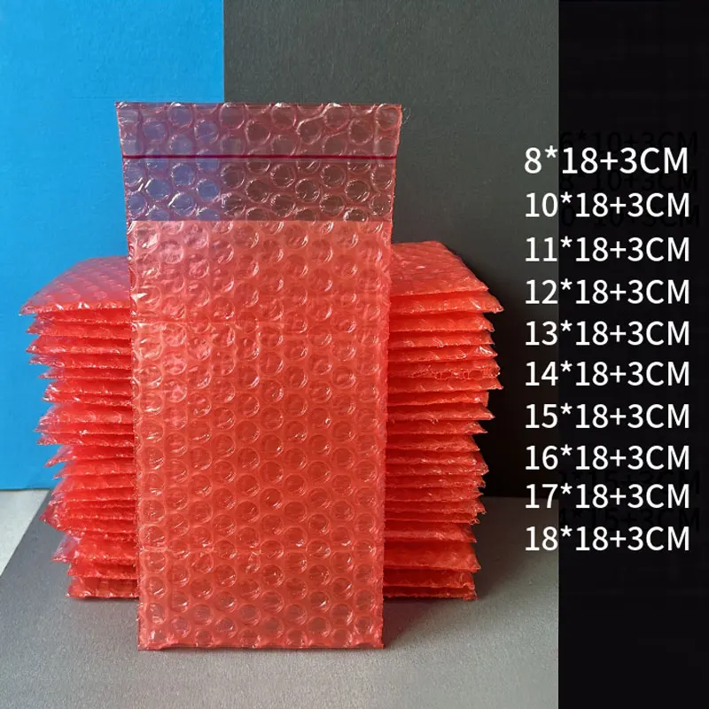 

Red Bubble Bag Bilayer Anti Static Electricity Bubble Film Autohesion Seal Express Shockproof Transport Packing Bubble Wrap Bags