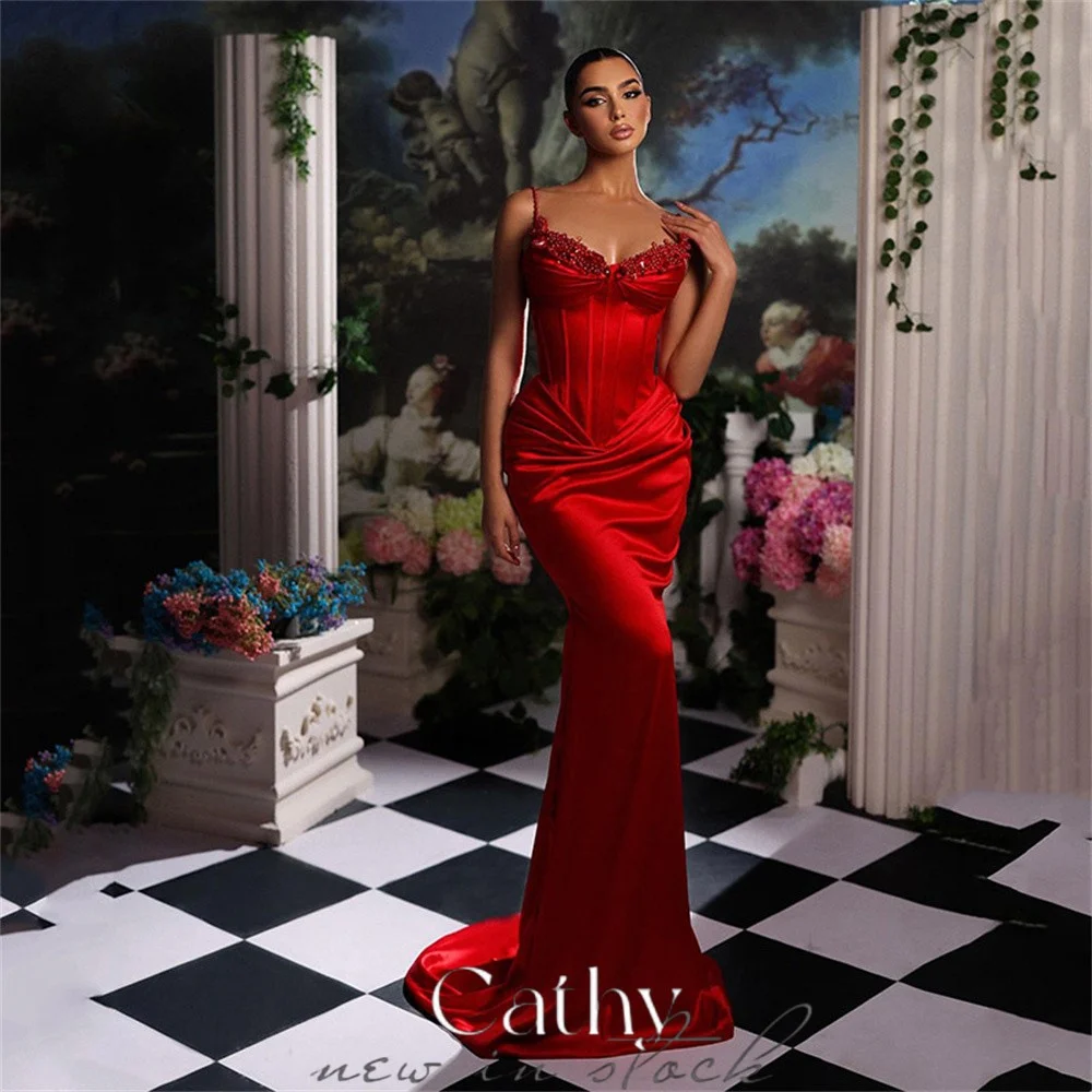 Cathy Burgundy Mermaid فساتين السهرة Sexy Spaghetti Strap Vestidos De Noche Sleeveless Prom Gown Red Gloss Satin Prom Dress 2023 
Cathy Burgundy Mermaid فساتين السهرة Sexy Spaghetti Strap Vestidos De Noche Sleeveless Prom Gown Red Gloss Satin Prom Dress 2023