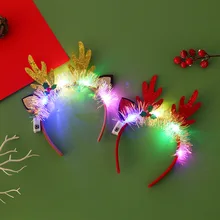 Christmas Hair Band Glowing Crutch Headband Xmas Tree Snowflake Hair Band Deer Horn Light Flashing Headwear Merry Christmas Gift