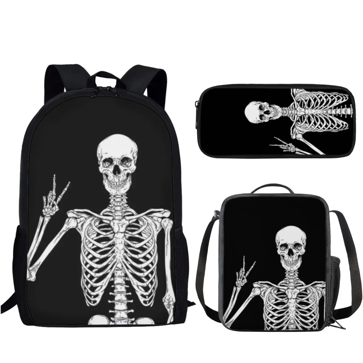 Funny Skeleton Black Skull Pattern School Bag for Boy Girl Set of 3 Large Capacity Backpack Pencil Case Bookbag Student Gifts
Funny Skeleton Black Skull Pattern School Bag for Boy Girl Set of 3 Large Capacity Backpack Pencil Case Bookbag Student Gifts