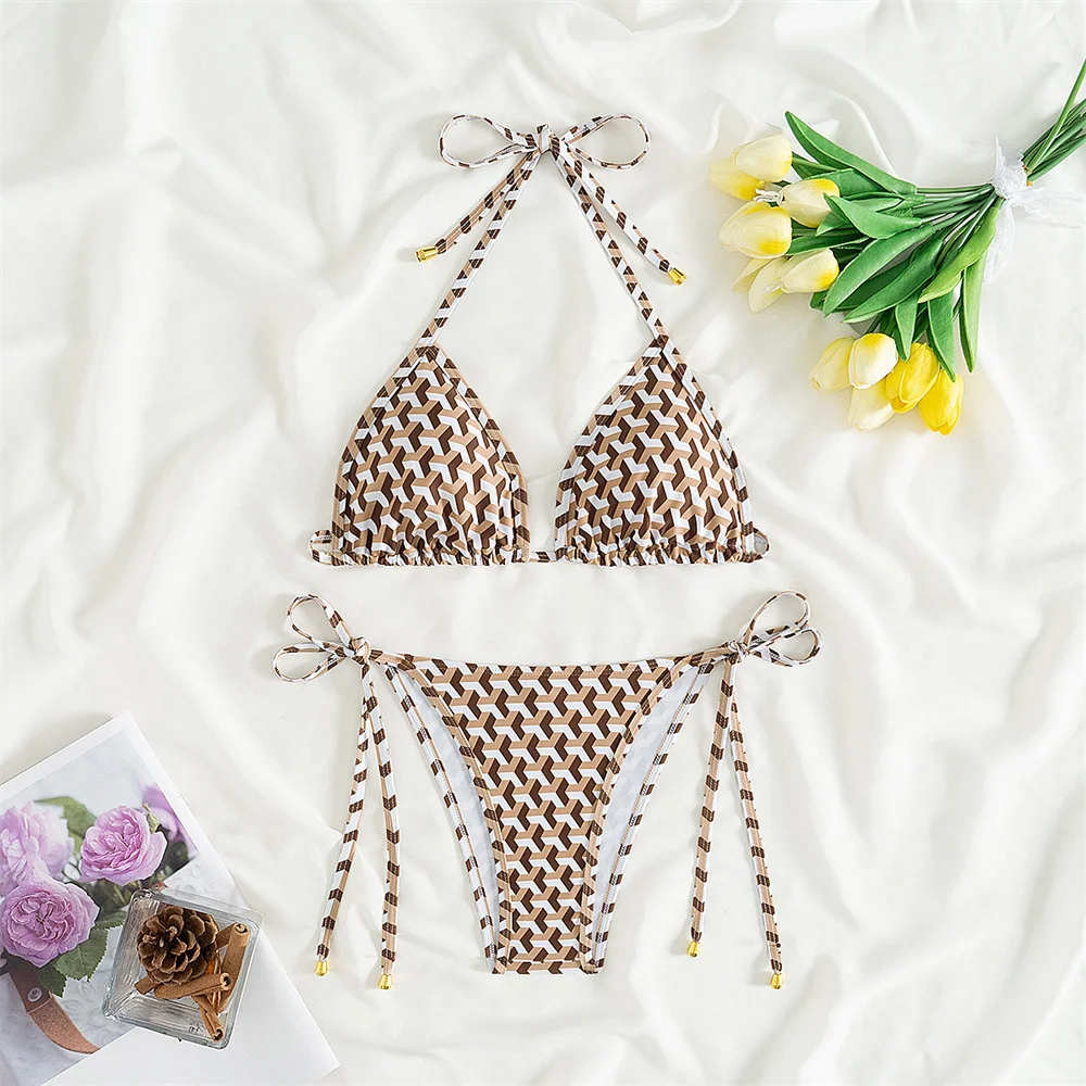 Sexy Triangle String Bikini Halter Push Up Swimsuit Backless Border