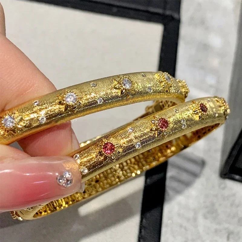 

18K Real Gold Plated Bangles Italian Charm Bracelet Luxury Jewelry for Women Retro Adjustable Bracelets