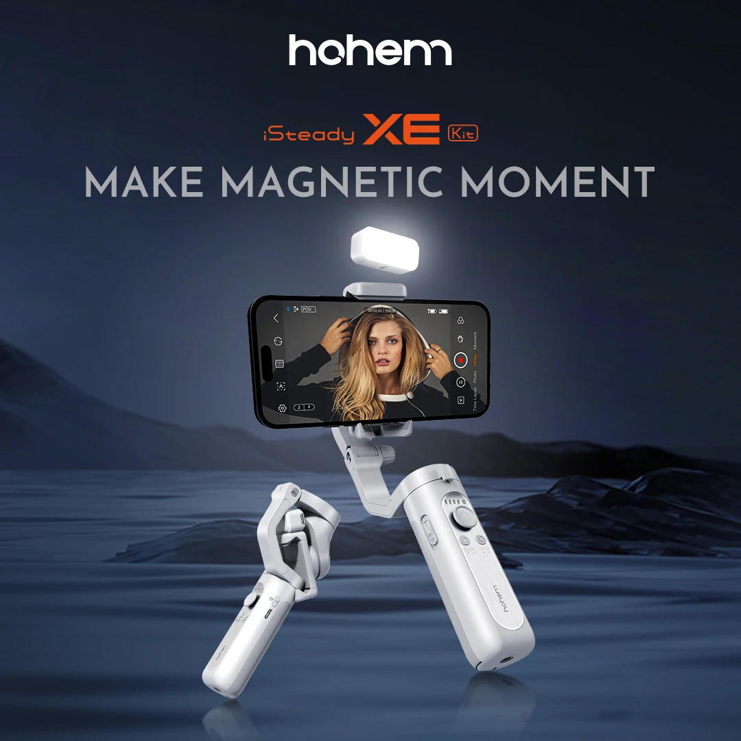 

Hohem iSteady XE Kit cell phone gimbal stabilizer 3 axis mobile Phone Selfie Stick Tripod with Magnetic Fill Light Video Shoot