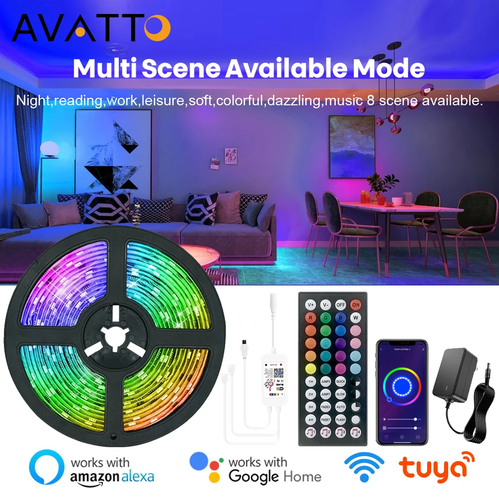 Светодиодная лента AVATTO, гибкая светодиодная лента RGB с поддержкой Wi-Fi, Bluetooth и управлением через приложение
Светодиодная лента AVATTO, гибкая светодиодная лента RGB с поддержкой Wi-Fi, Bluetooth и управлением через приложение